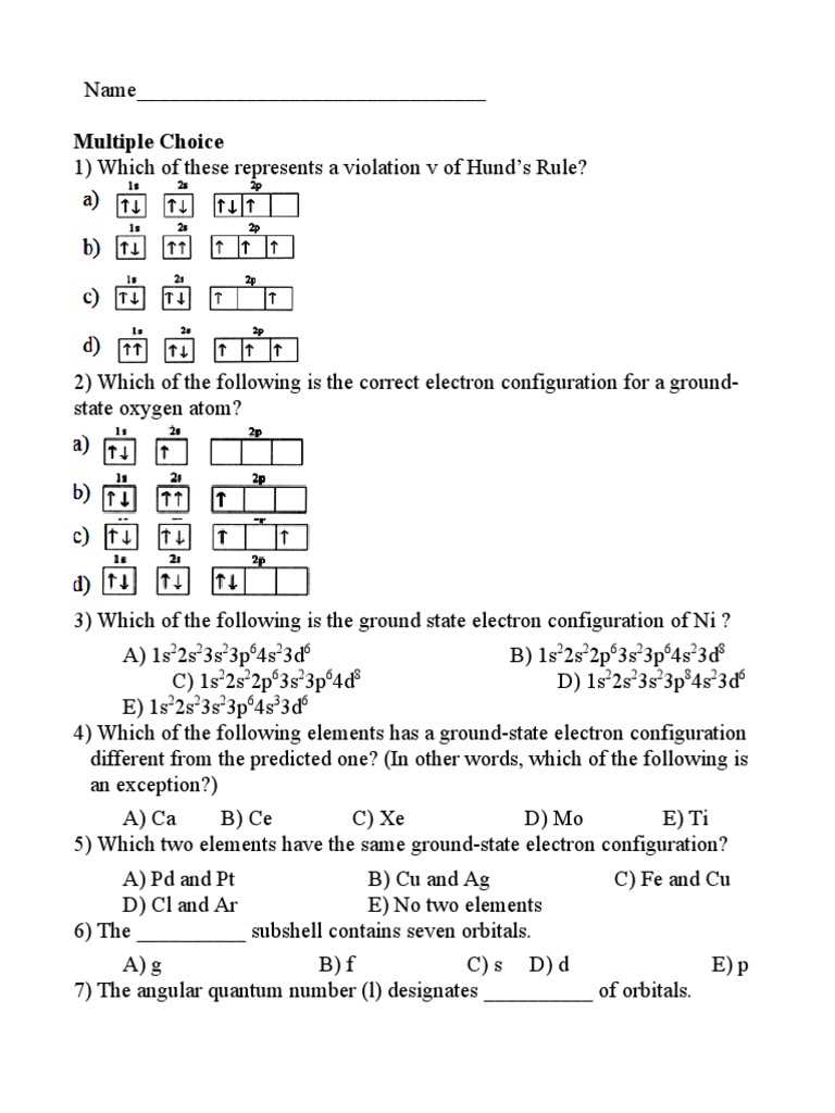 electron configuration and quantum numbers worksheet
