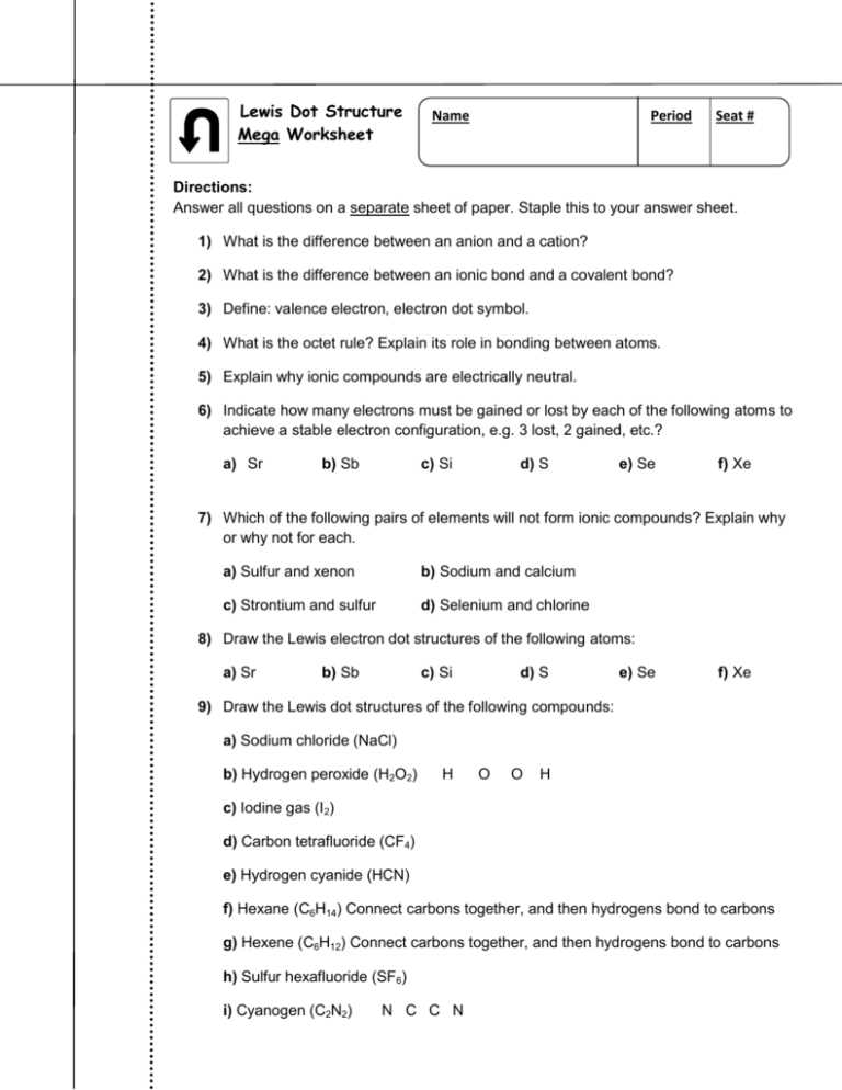 electron dot formula worksheet