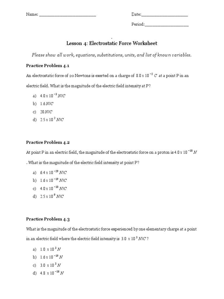 electrostatics charge worksheet