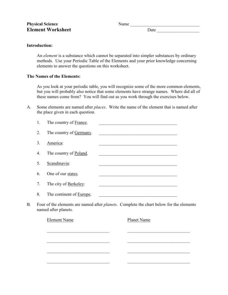 element symbol worksheet