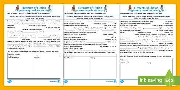 elements of a short story worksheet