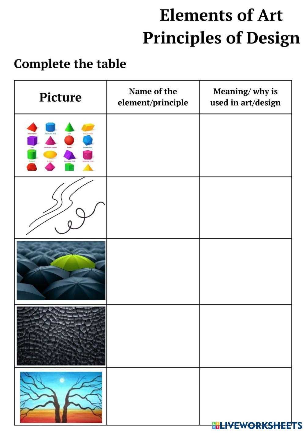 elements of art worksheets