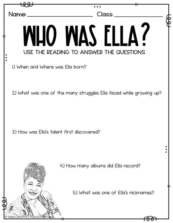 ella fitzgerald worksheet