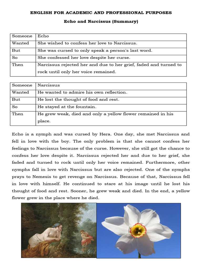 echo and narcissus worksheet