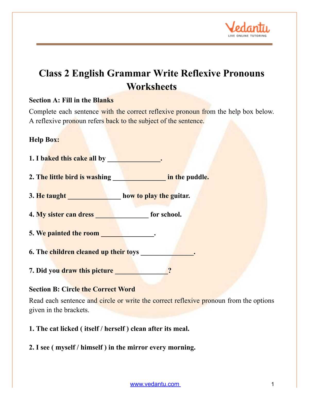 emphatic pronouns worksheet emphatic pronouns worksheet