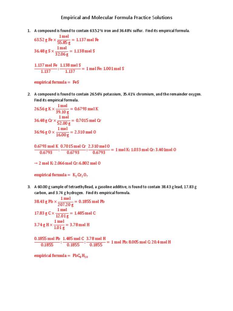 empirical molecular formula worksheet