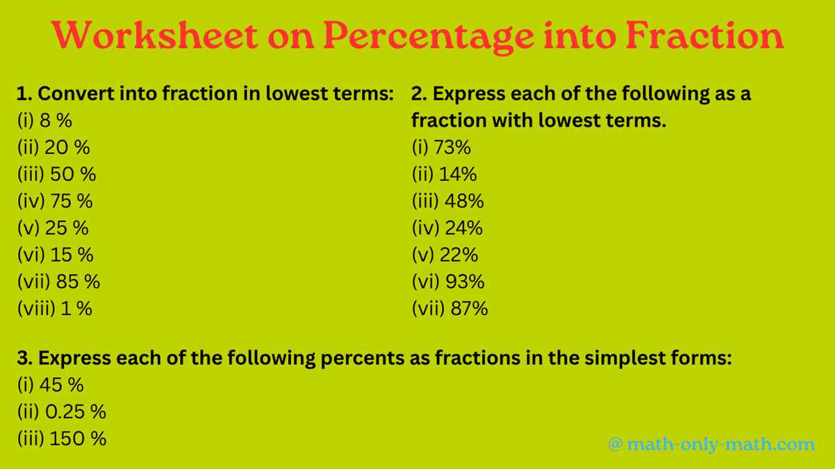 convert percentage into fraction worksheet convert percentage into fraction worksheet