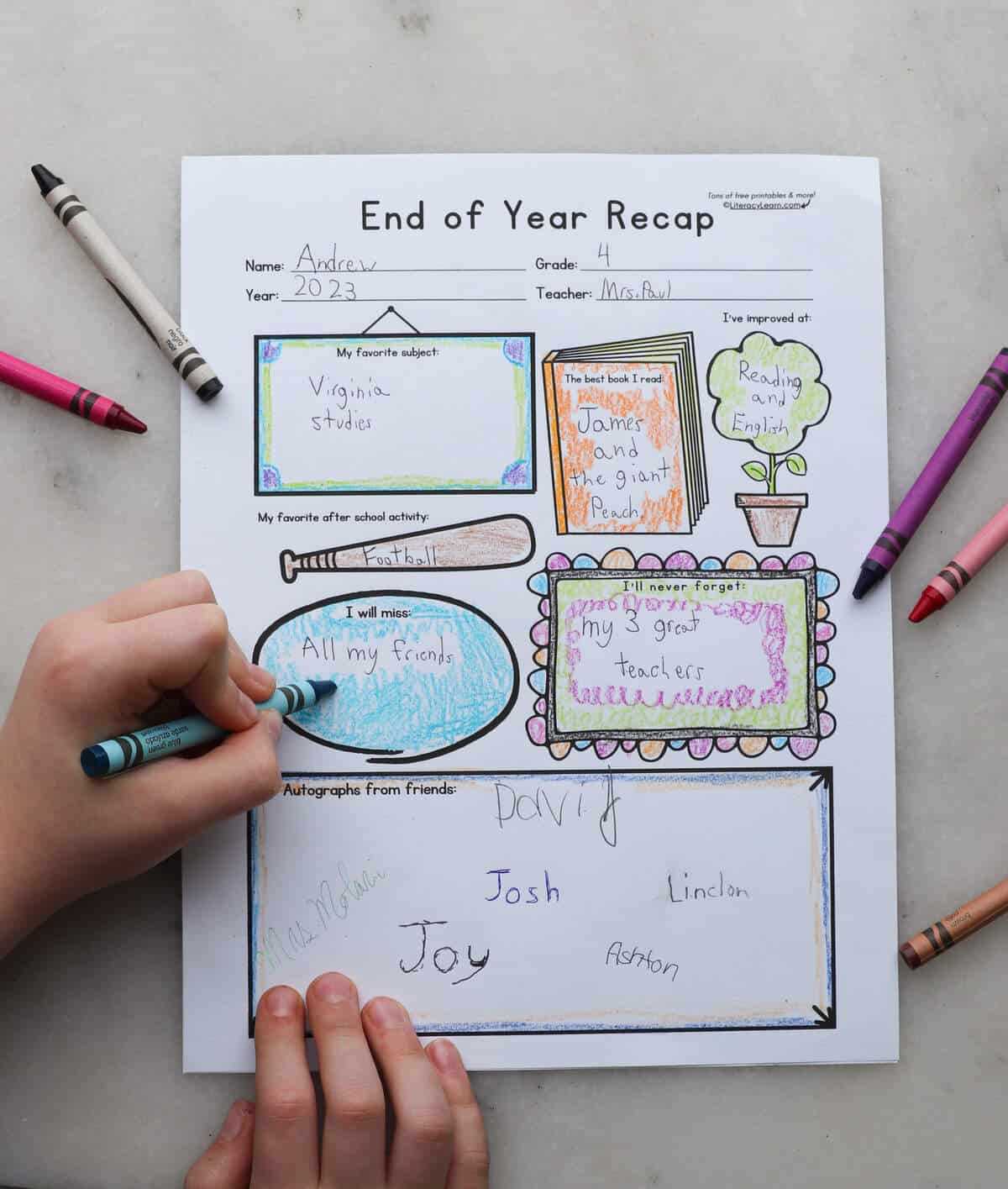 end of year worksheets elementary