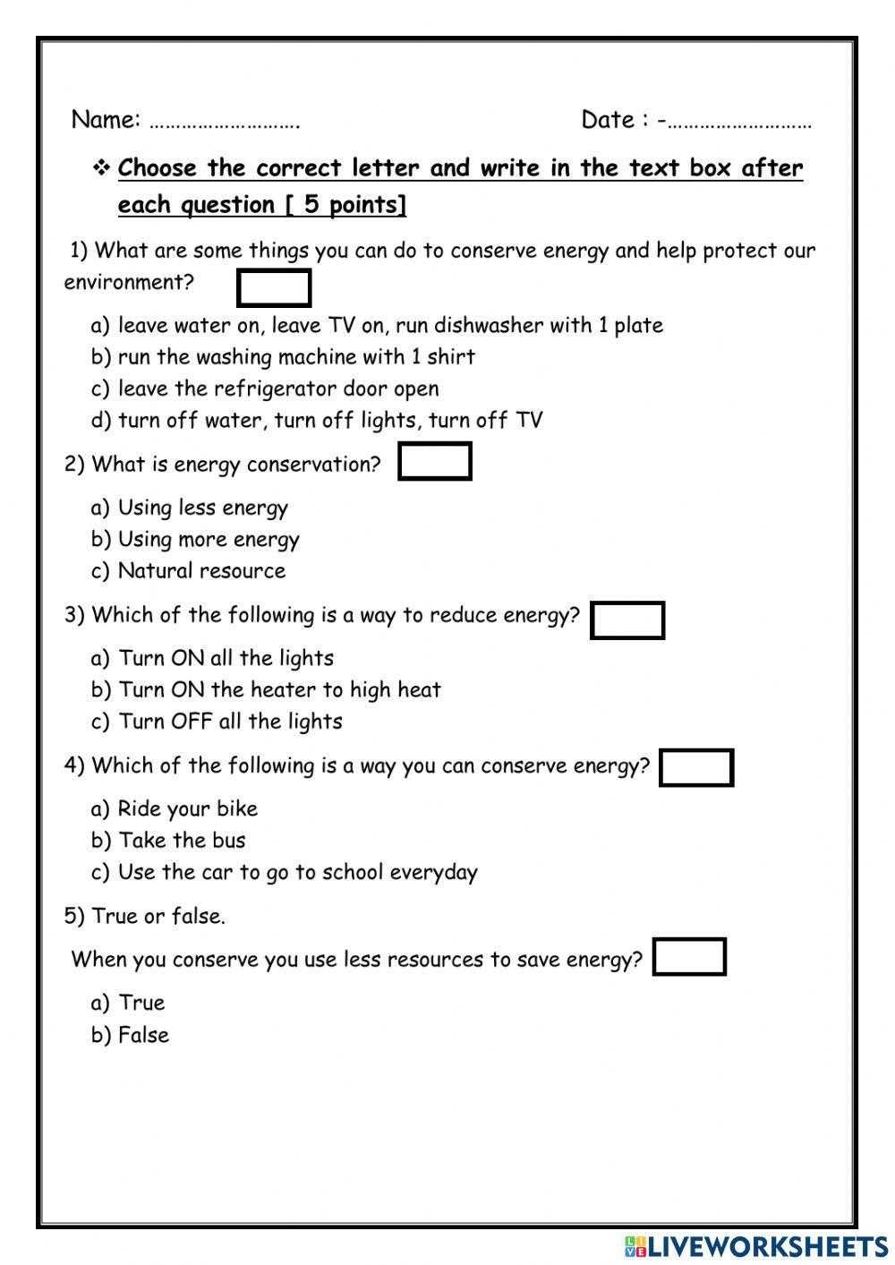 energy conservation worksheet