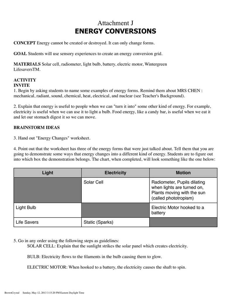 energy forms and energy conversions worksheet
