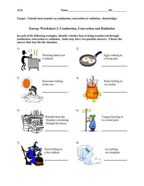 energy worksheet 2 conduction convection and radiation key
