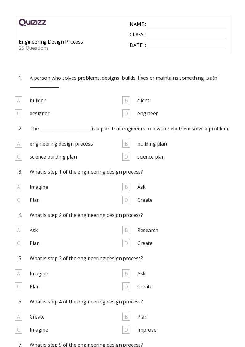 engineering process worksheet