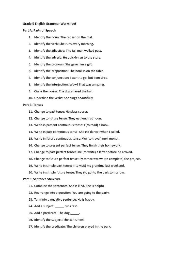 english grammer worksheets
