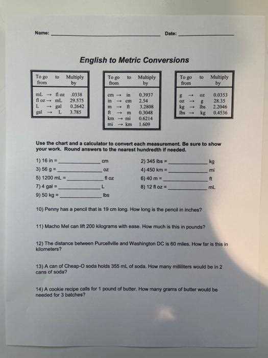english to metric conversions worksheet