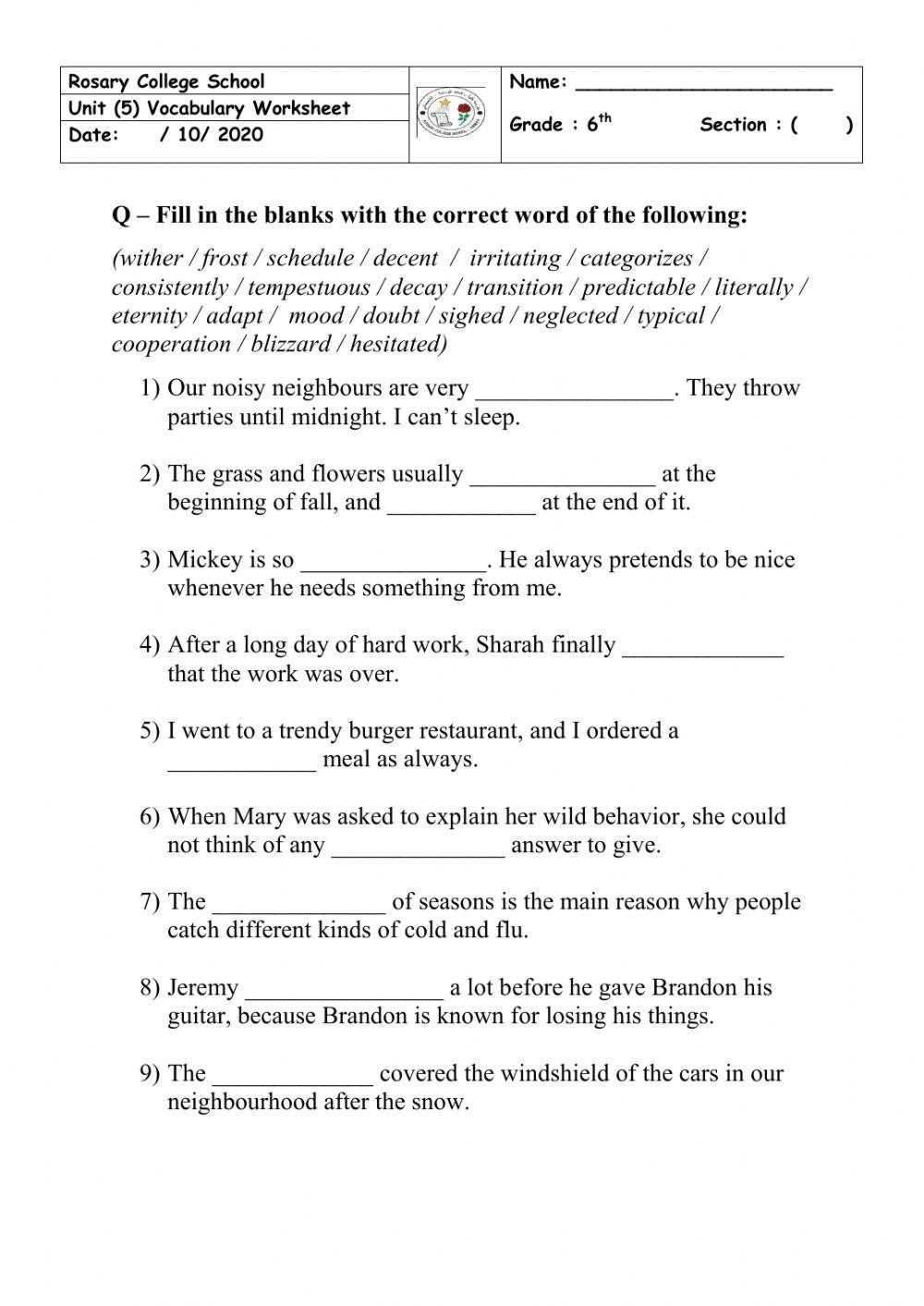 english vocabulary worksheets for adults