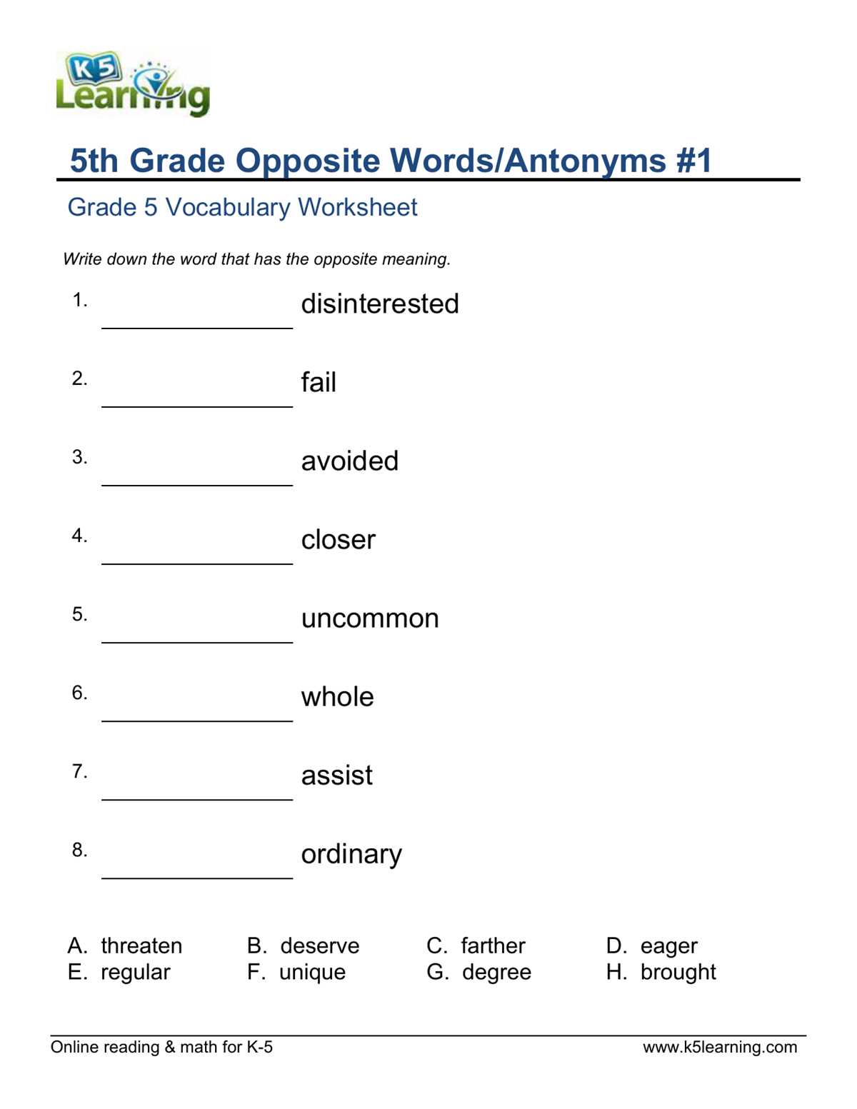 english worksheets 5th grade