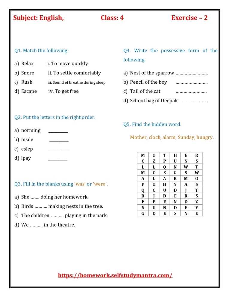 english worksheets for 4th grade