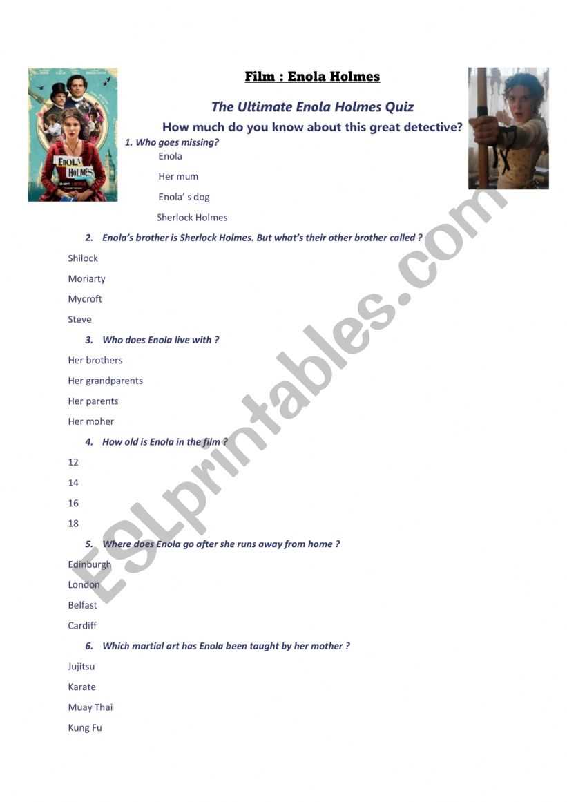 enola holmes worksheet