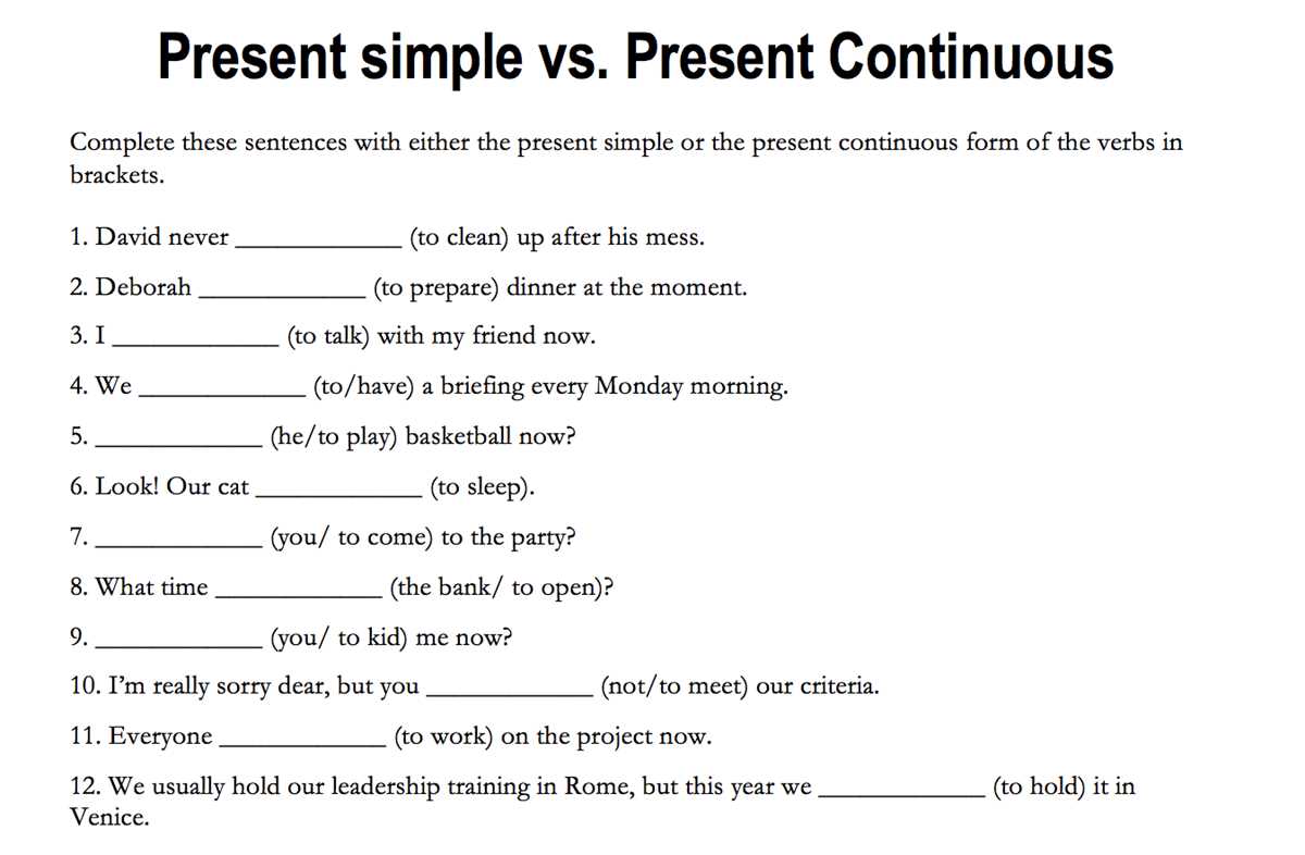 present tense present continuous worksheets