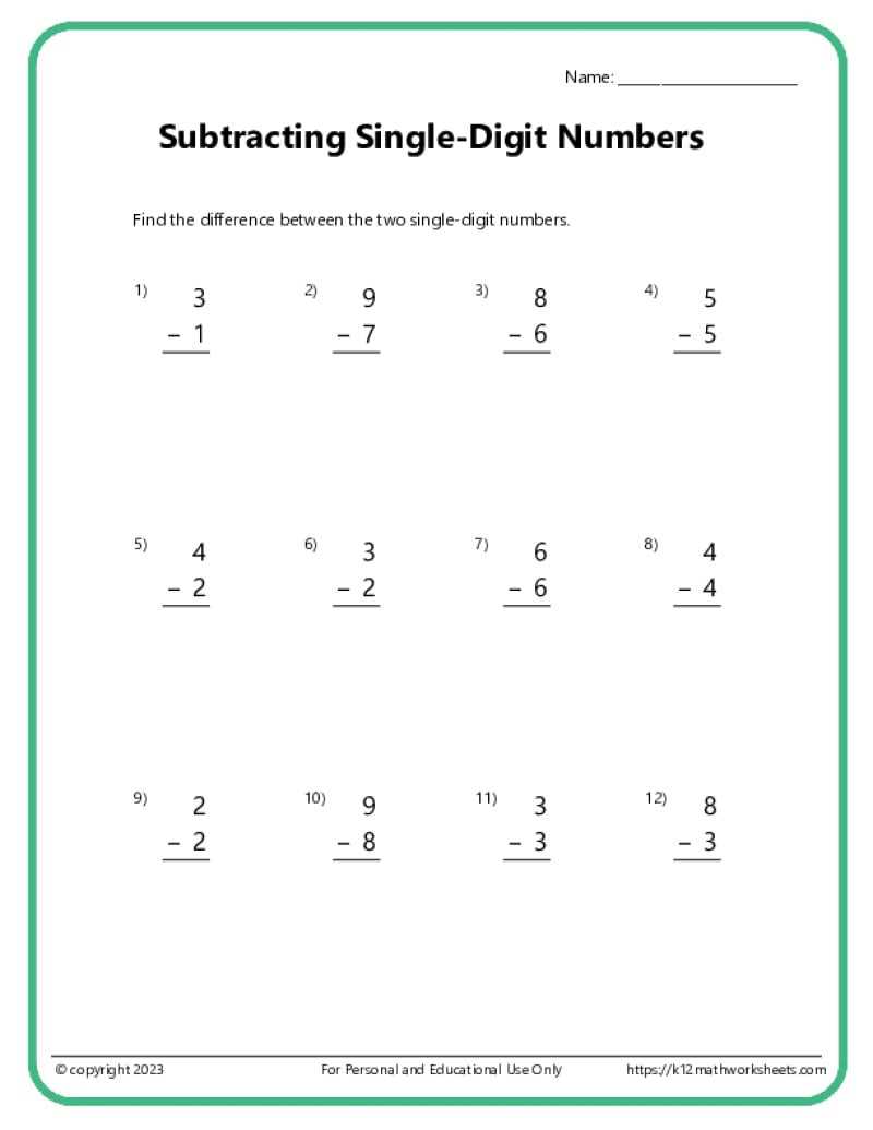 one digit math worksheets