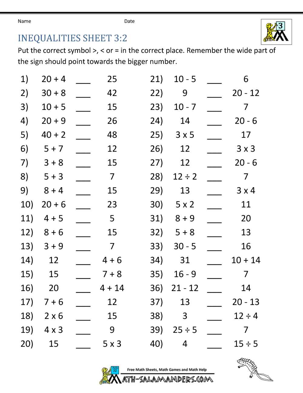 equation and inequality worksheet