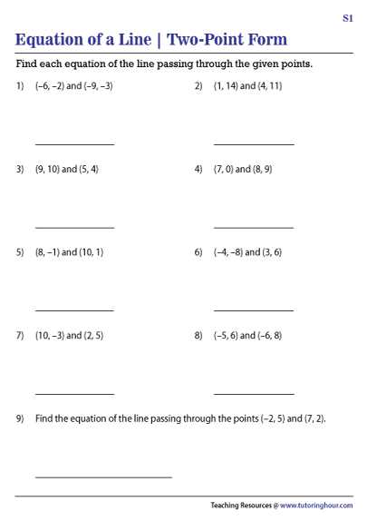 equation of the line worksheet
