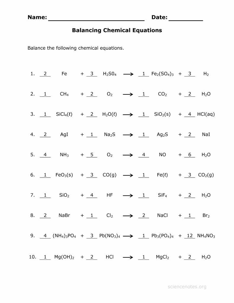 equations worksheet chemistry