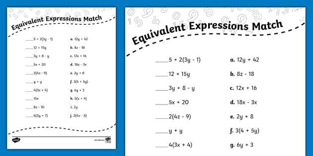 equivalent expressions worksheet algebra