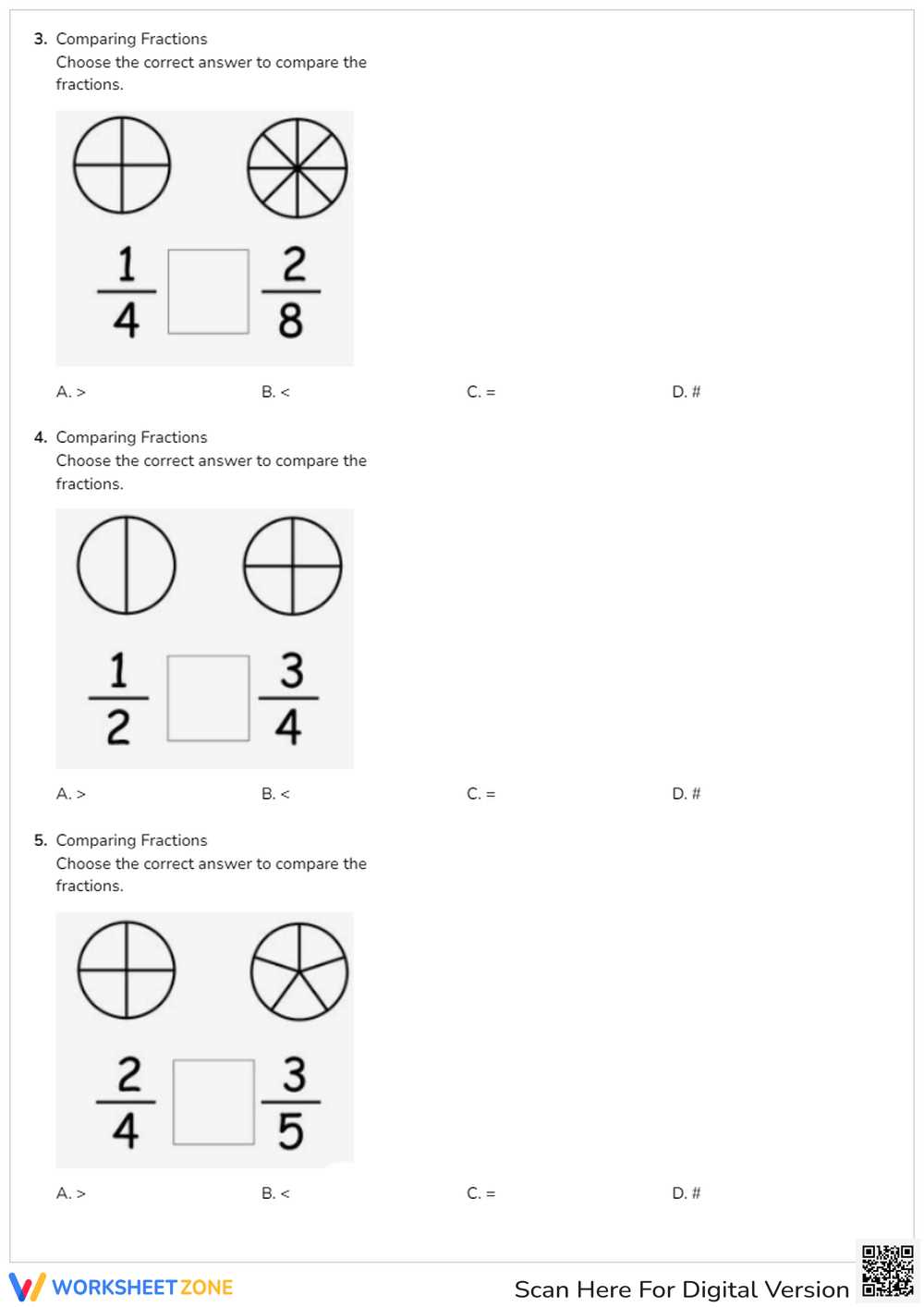 equivalent fractions and comparing fractions worksheet