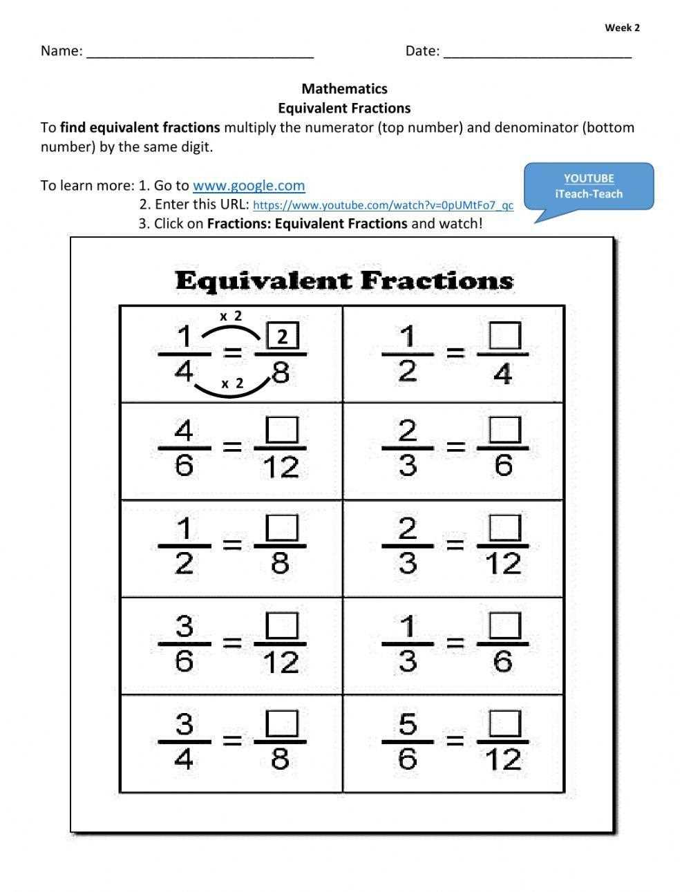 equivalent fractions grade 3 worksheet