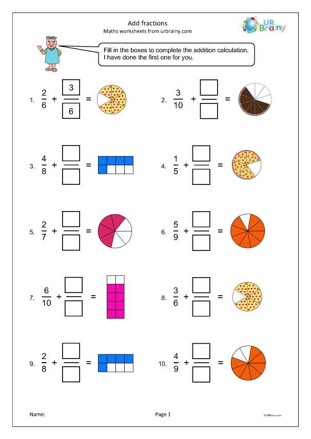 worksheets adding fractions