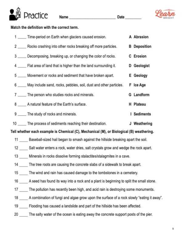 erosion and weathering worksheets