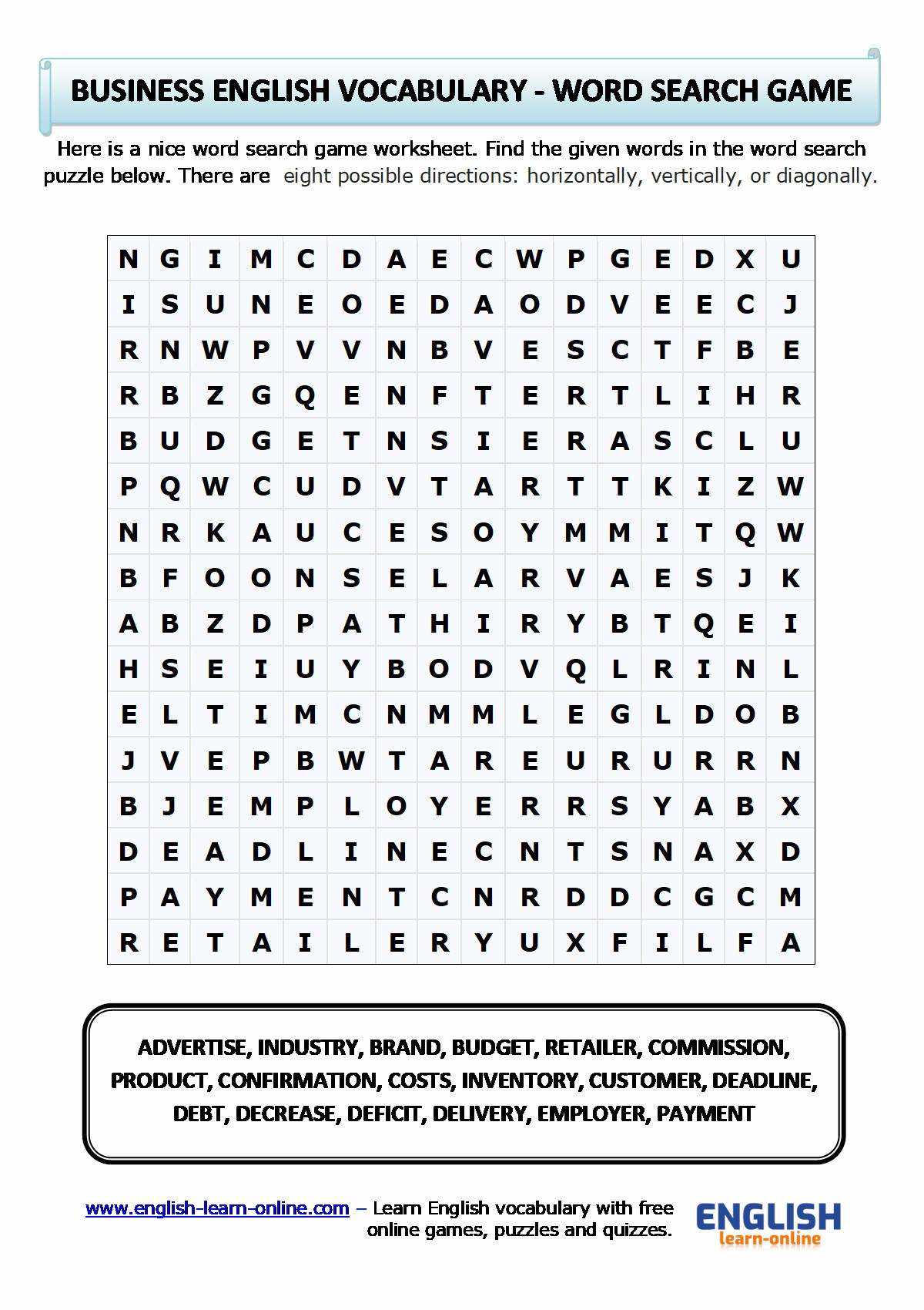 esl business worksheets