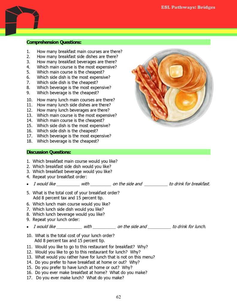 esl ordering food worksheet
