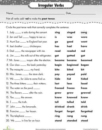 esl regular and irregular verbs worksheets