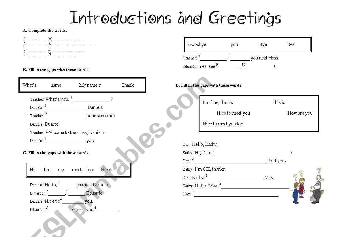 esl worksheets introductions