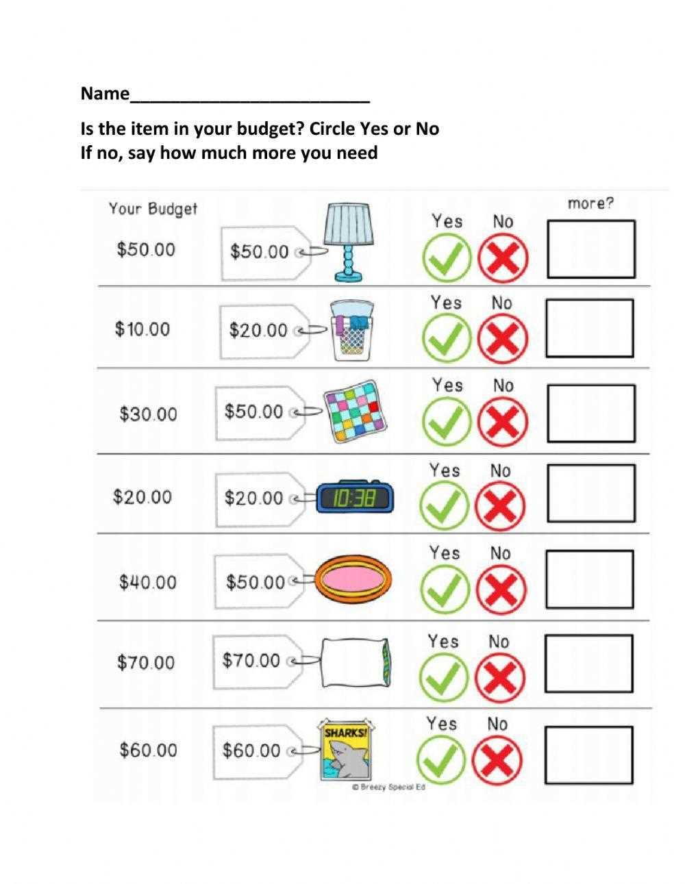 essential and non essential spending worksheet