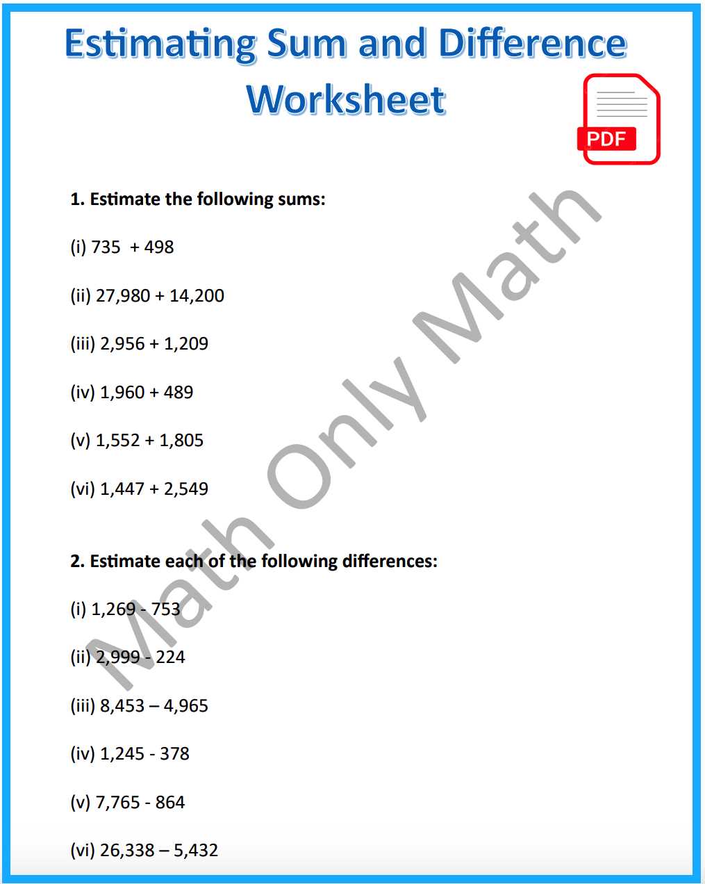 estimation in maths for class 4 worksheets