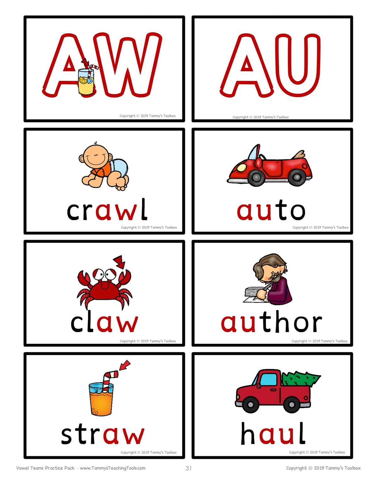 au aw sound worksheets