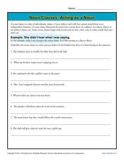 phrase clause worksheet