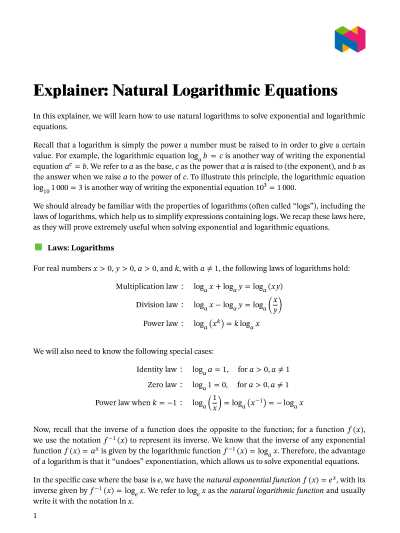 eulers number and natural logs worksheet