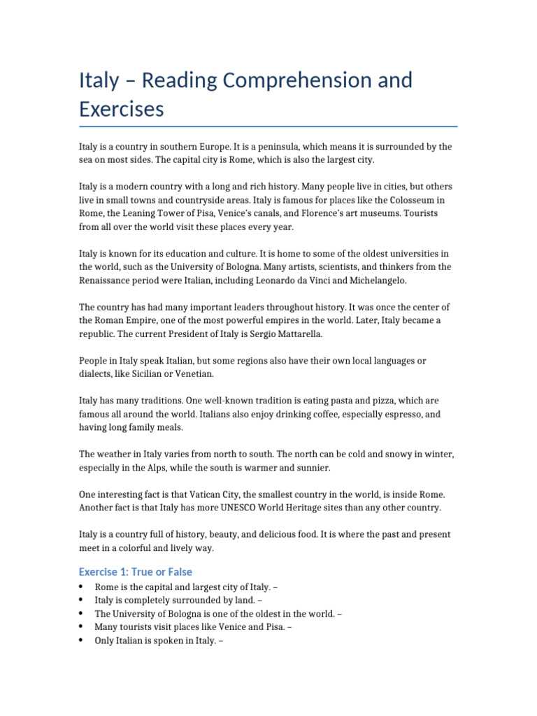 europe reading comprehension worksheets