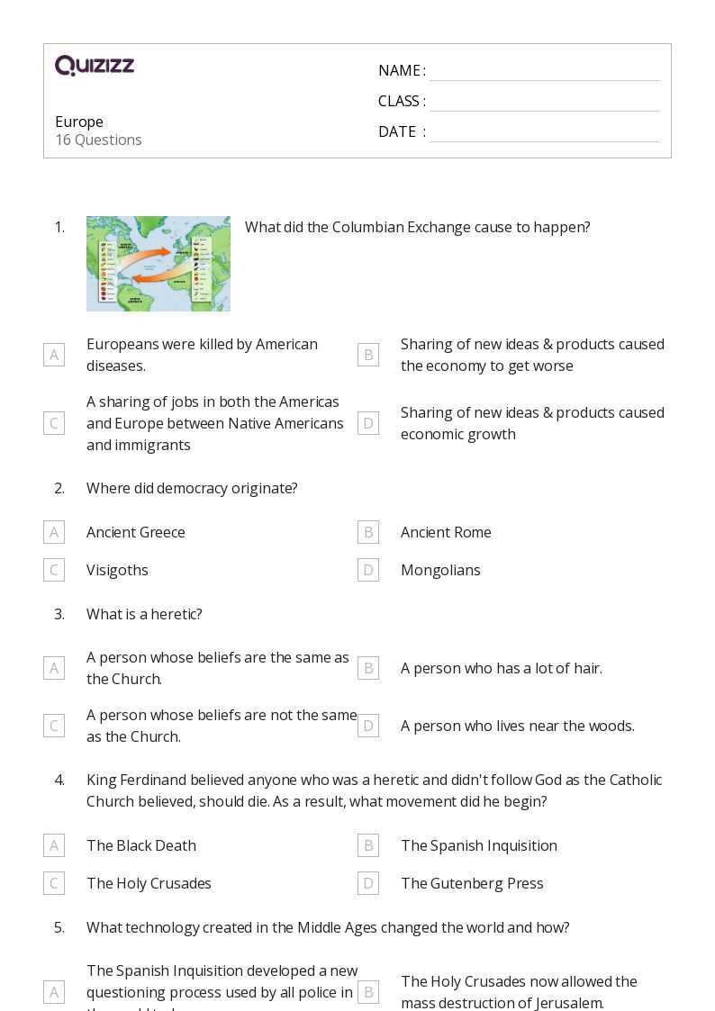 europe worksheets