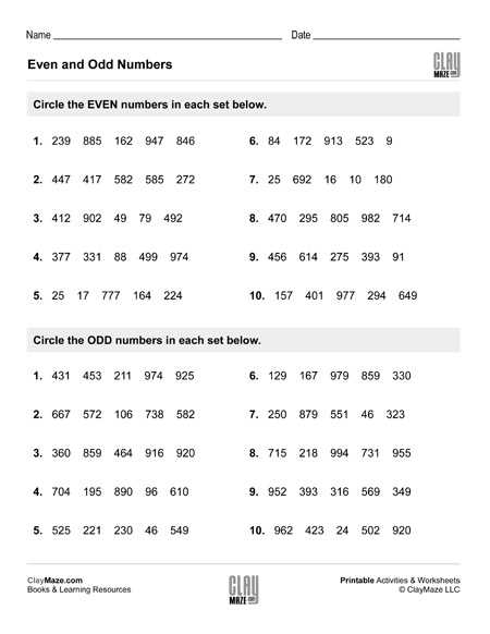 even or odd numbers worksheets