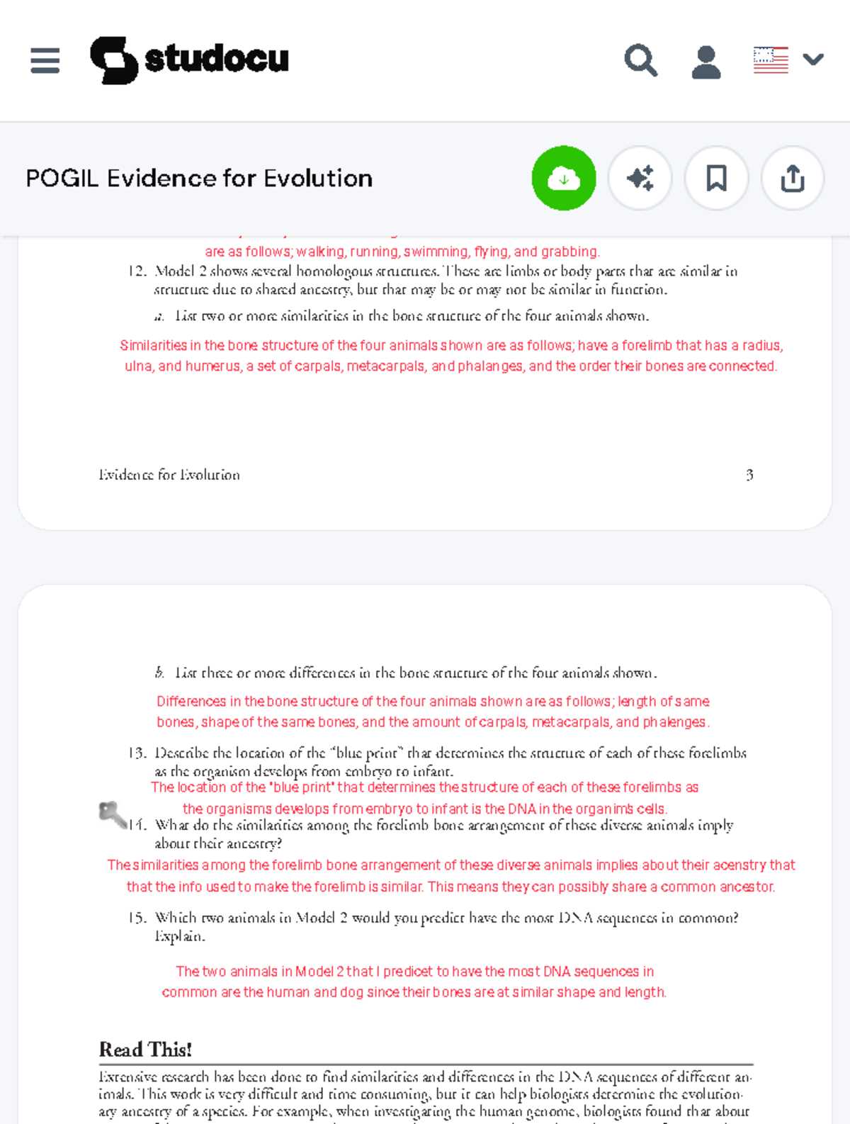 evidence for evolution worksheet pogil