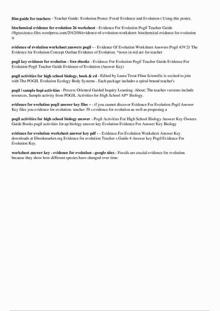 evidence for evolution worksheet pogil