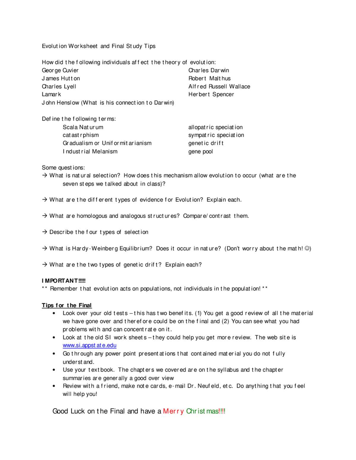 evolution study guide worksheet