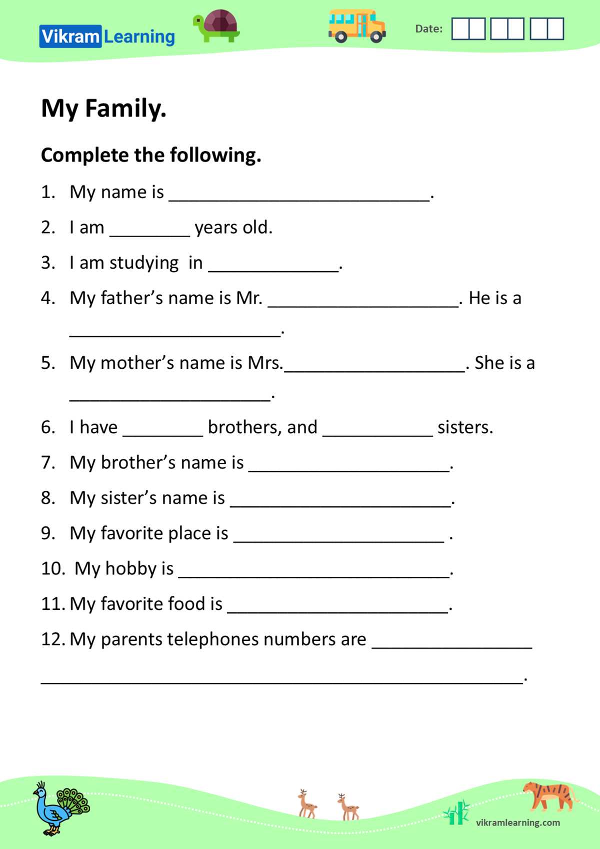 evs worksheets my family