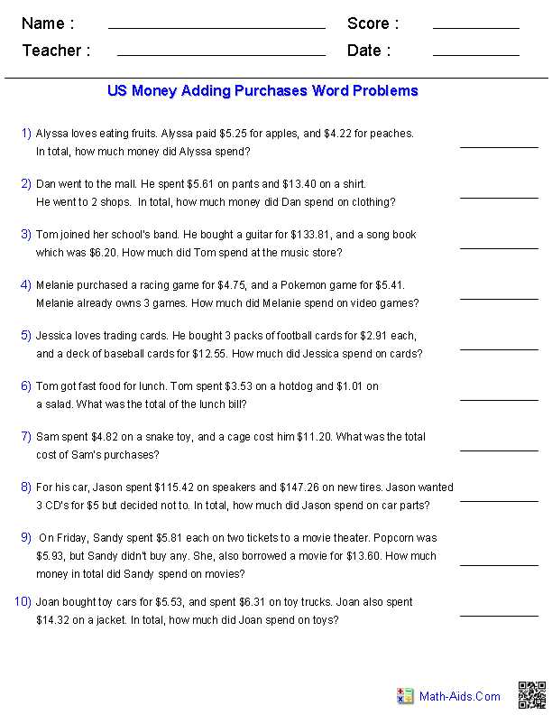 count money worksheets