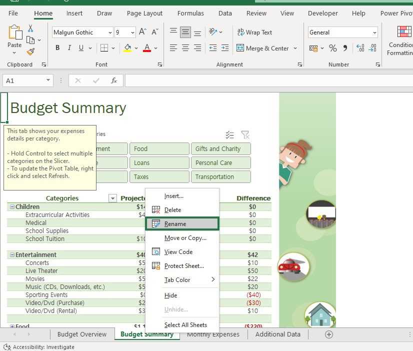 excel rename worksheet
